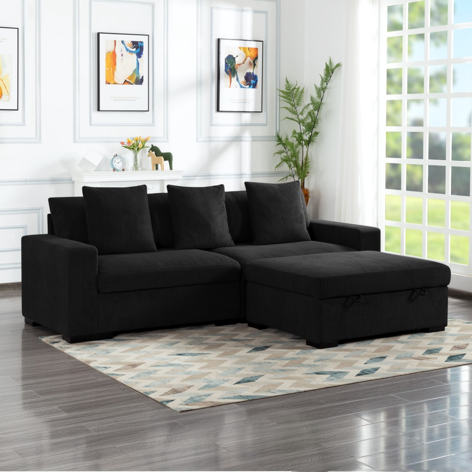 Gewnee 103.5-Inch Modular Corduroy Sofa Set with Solid Wood Legs, High-Density Foam, Suitable for Living Room/Bedroom/Office
