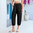thumbnail image 6 of Capri Pants for Women Linen Barrel Petite Pants High Waisted Pull On Elastic Waist Casual Summer Capris Beach Vacation Trouser Black M, 6 of 6