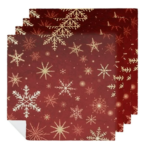 PHYHOO Cloth Napkins,Washable Dinner Napkins Christmas Snowflakes On Dark Red for Weddings, Parties, Holiday Dinner 2 PCS