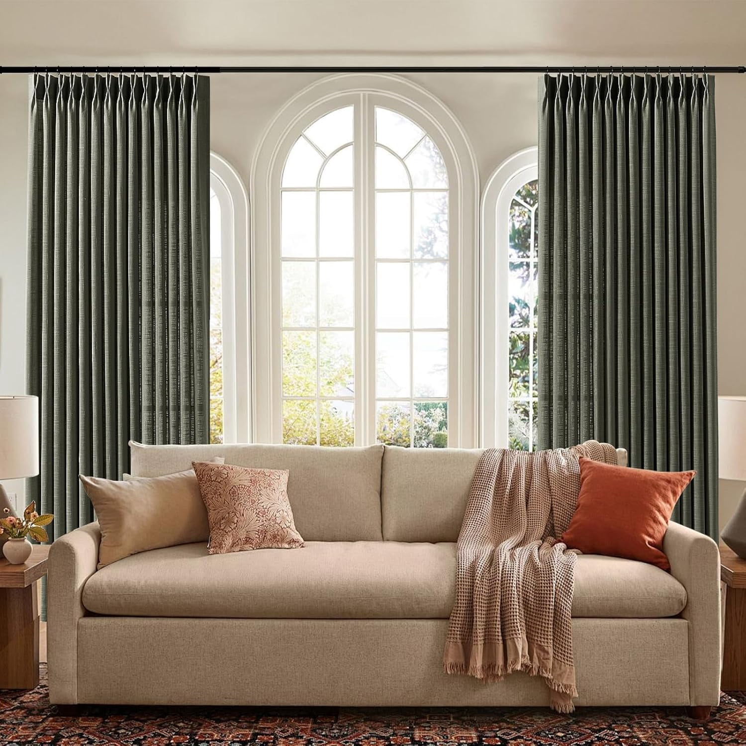 Nalqet Pinch Pleated Linen Curtains 84 inch Length 2 Panels Set, Light Filtering Linen Blend Sheer Drapes Memory Trained Pleated Curtain Back Tab with Hooks Rings for Living Room Bedroom, Dark Grey