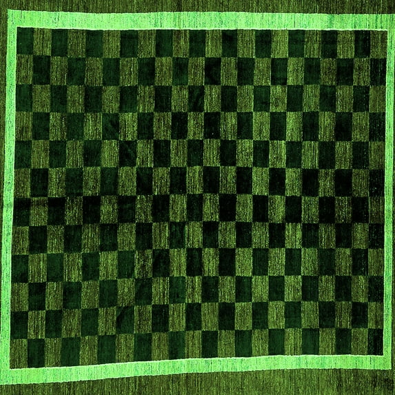 Ahgly Company Indoor Square Checkered Green Modern Area Rugs, 8' Square