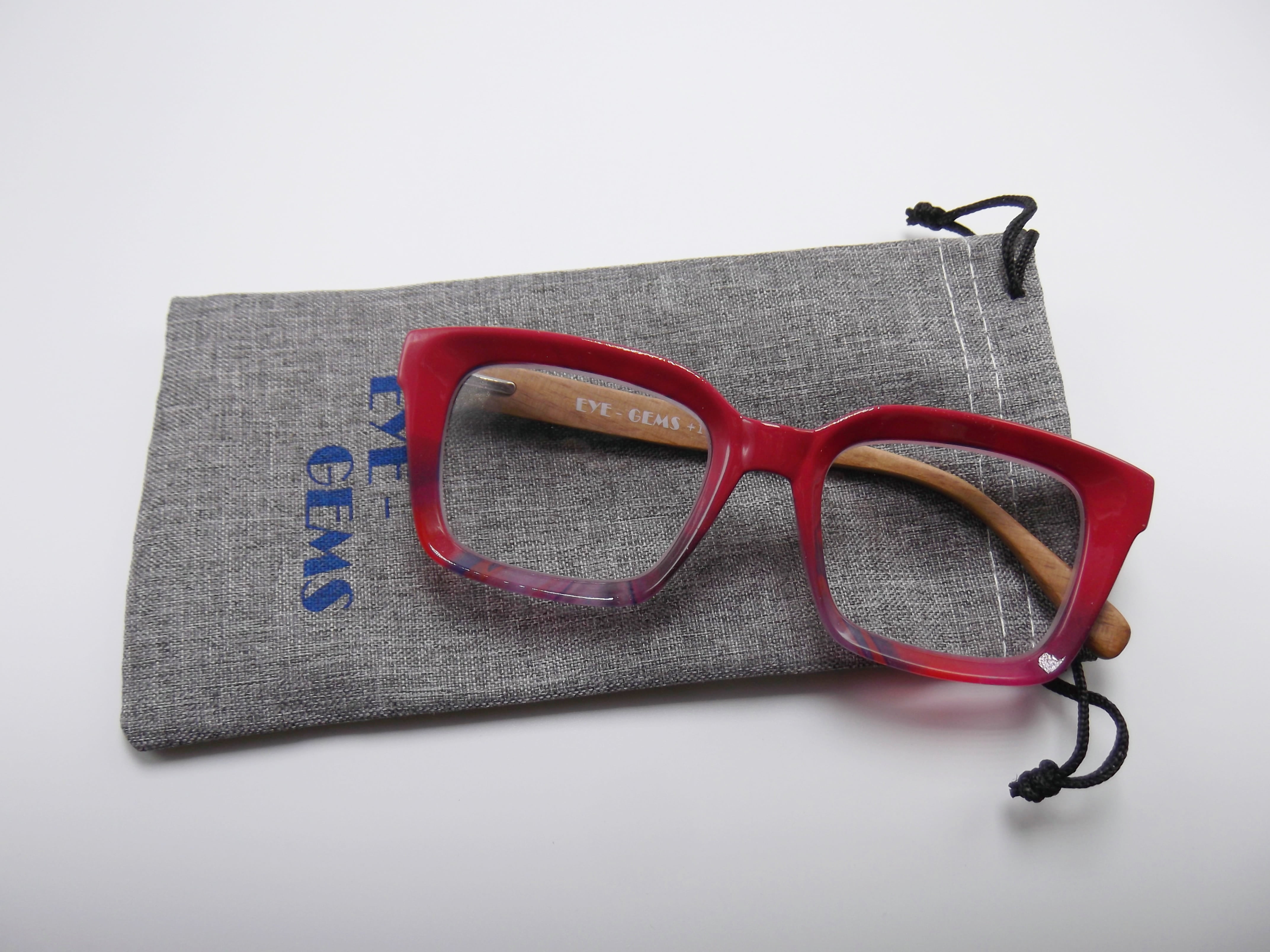 EYEGEMS Brand Eyeglasses +3.00 Women Eco Friendly Sustainable  Reading Glasses  Ladies Walnut Wood Red  & Multicolor 0552