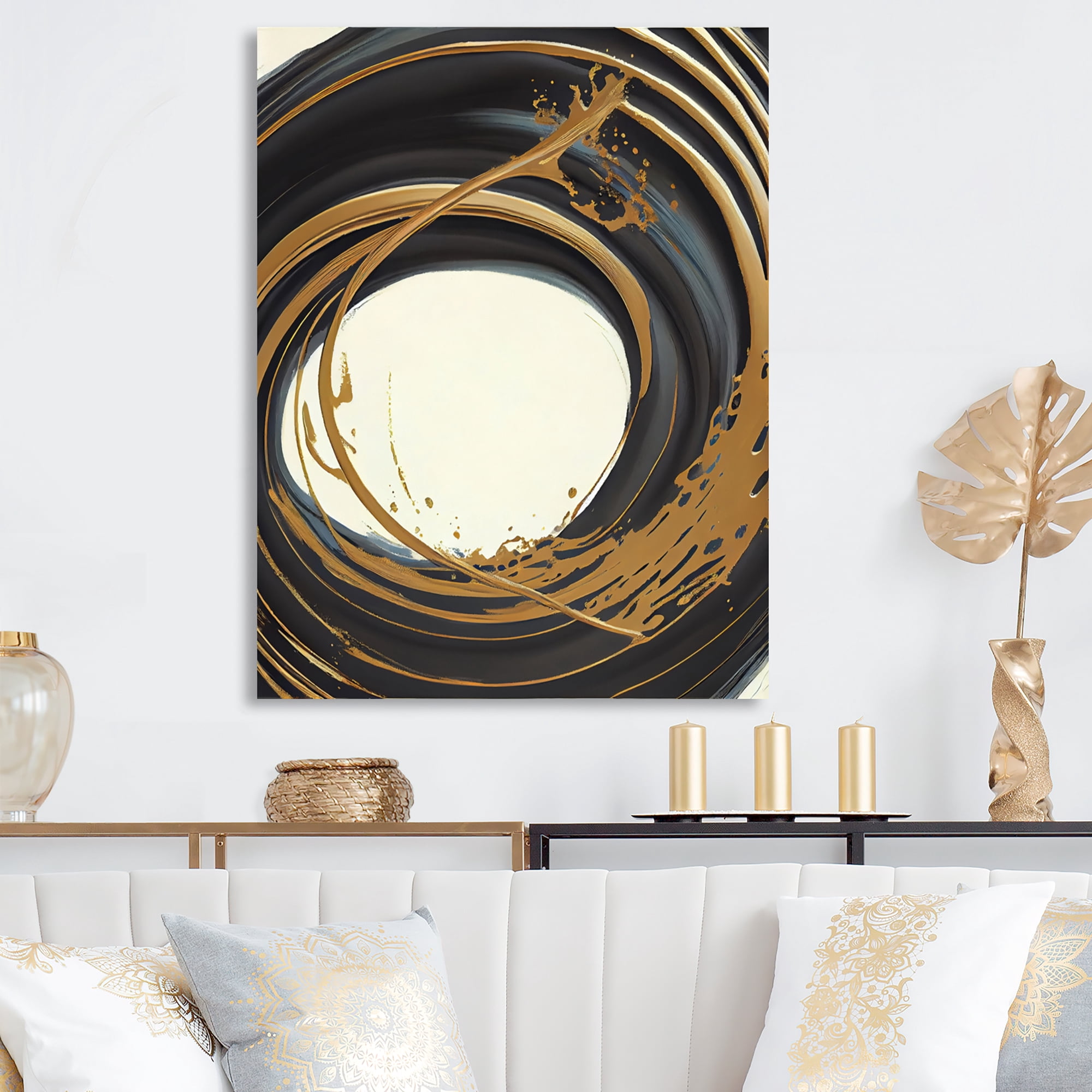 Designart Black And Gold Circle II Canvas Wall Art