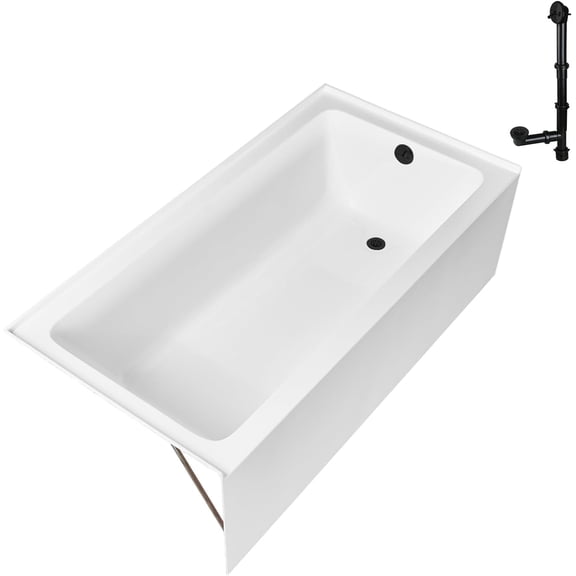 Streamline GA-307-16-BL 66 in. x 34 in. Acrylic Right-Hand Drain Alcove Bathtub in Glossy White With External Drain in Matte Black