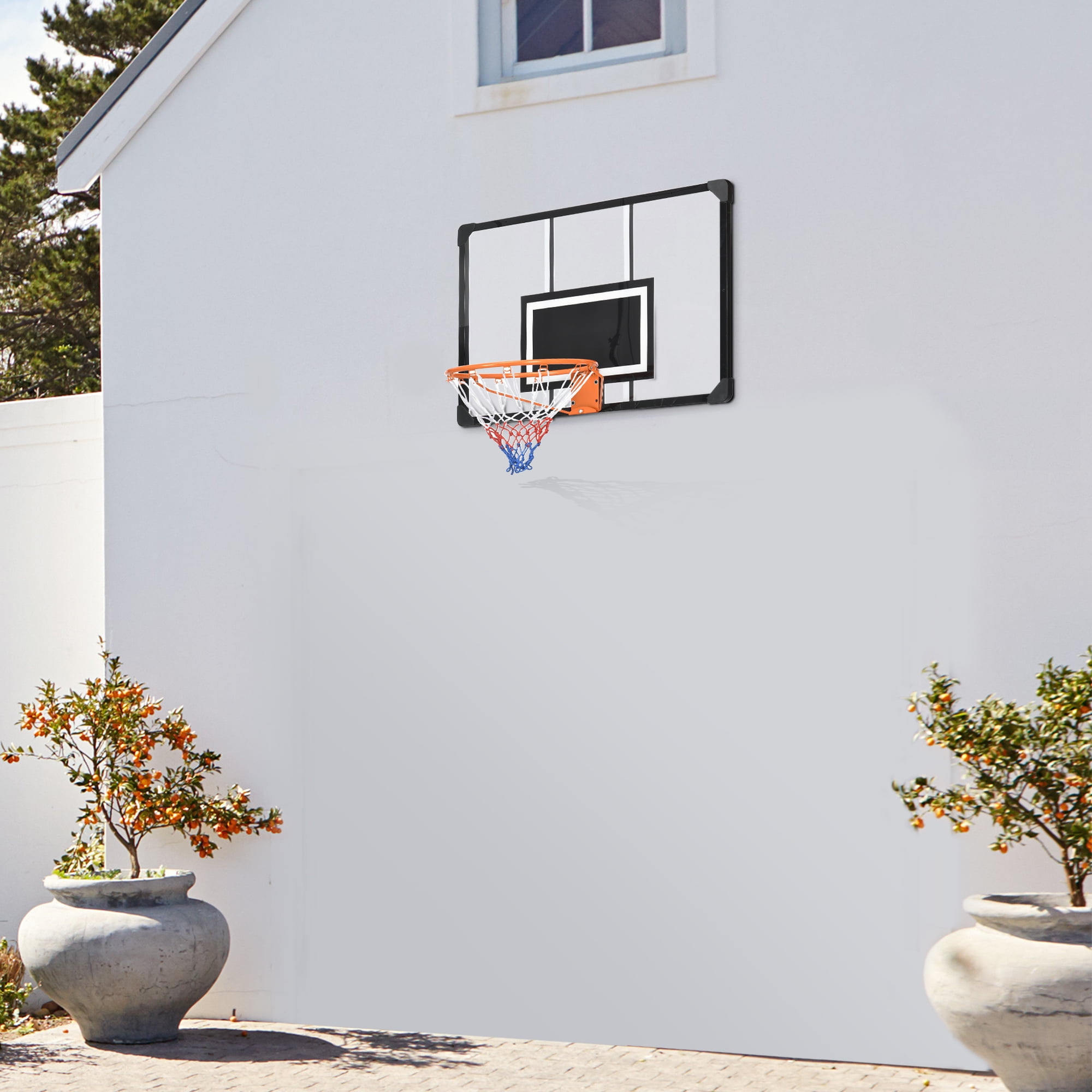 Wall Mounted Basketball Hoop with 45" x 29" Shatter Proof Backboard, Durable Rim and All-Weather Net for Indoor and Outdoor Use