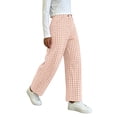 thumbnail image 6 of SAWOBUUN Womens Gingham Wide Leg Pants High Waisted Button Trousers Loose Fit Curved Hem Lounge Pants with Pockets, 6 of 8