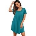 thumbnail image 3 of JWD Womens Nightgown Short Sleeves Sleepwear Soft Loose Sleepshirt Scoopneck Pleated Nightshirt Loungewear, 3 of 5