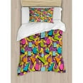 thumbnail image 3 of Vintage Duvet Cover Set, Funky Geometric 80s Memphis Fashion Style Colorful Pop Art Inspired Pattern, Decorative 3 Piece Bedding Set with 2 Pillow Shams, Queen Size, Multicolor, by Ambesonne, 3 of 3