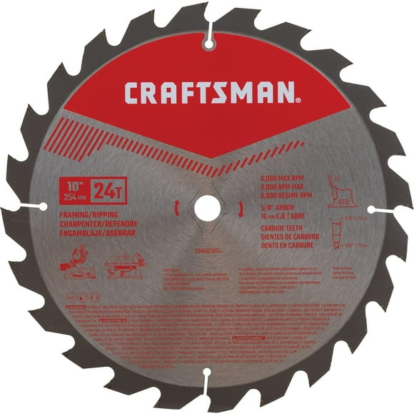 Hoja de sierra CRAFTSMAN CMAS21024 24T, 10 pulgadas, para enmarcar/rasgar