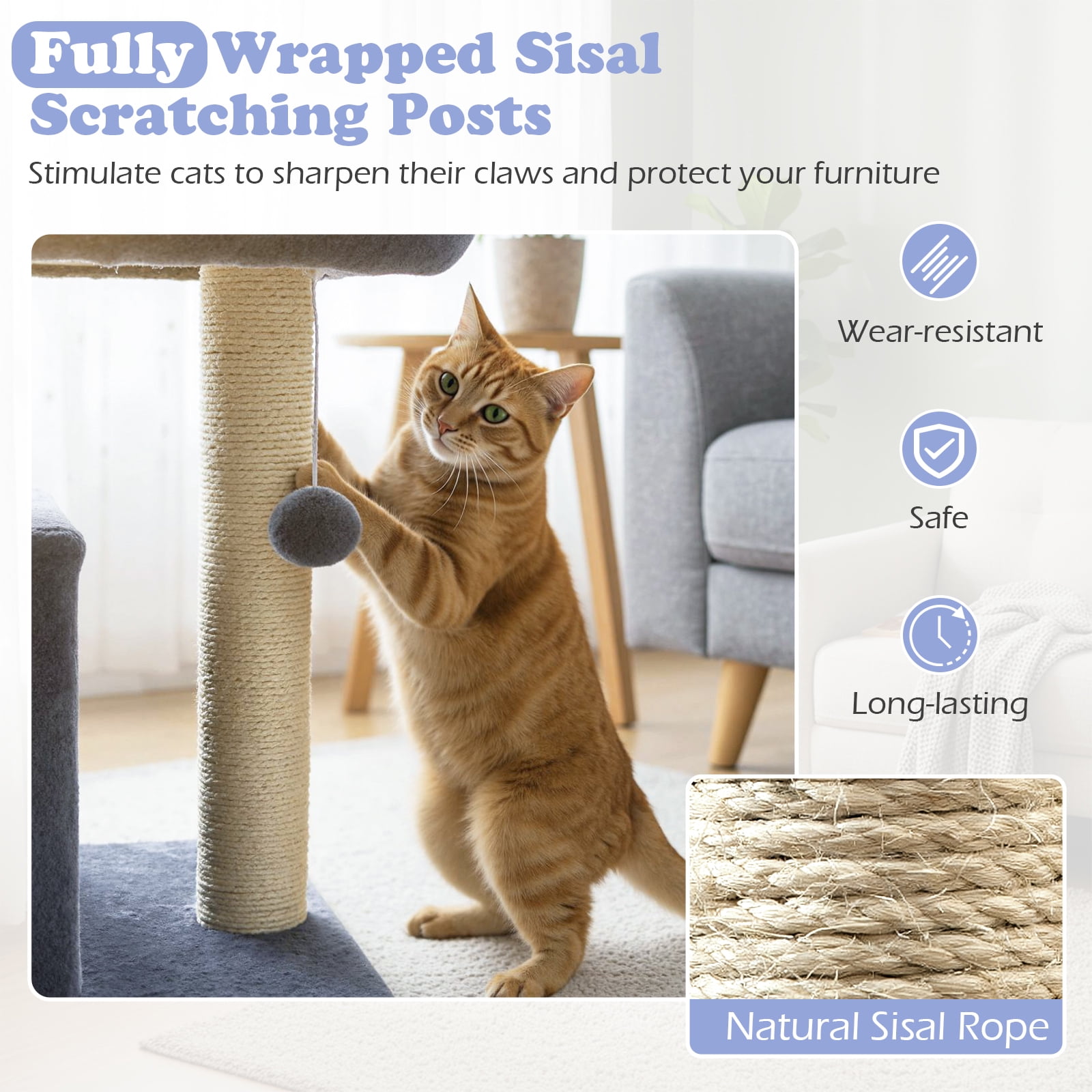 Gymax 19.5'' Small Cat Tree w/Large Padded Plush Perch Condo Sisal Scratching Posts Dark Grey