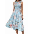 thumbnail image 2 of Women'S Summer Floral Mid-Length Dress Ruffle Sleeve Smocked Sundress Flowy Wedding Guest Dresses Flower XL, 2 of 9