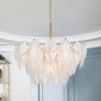 The Lighting Store Paula Brushed Shiny Brass 7-Light Glass Feather-shaped Chandelier