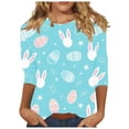 thumbnail image 2 of UVEASISHA women's cute graphic tees plus size 3/4 sleeve tshirt bunny eggs print easter shirts crewneck loose casual tops teacher workwear blouses Blue 5XL, 2 of 5