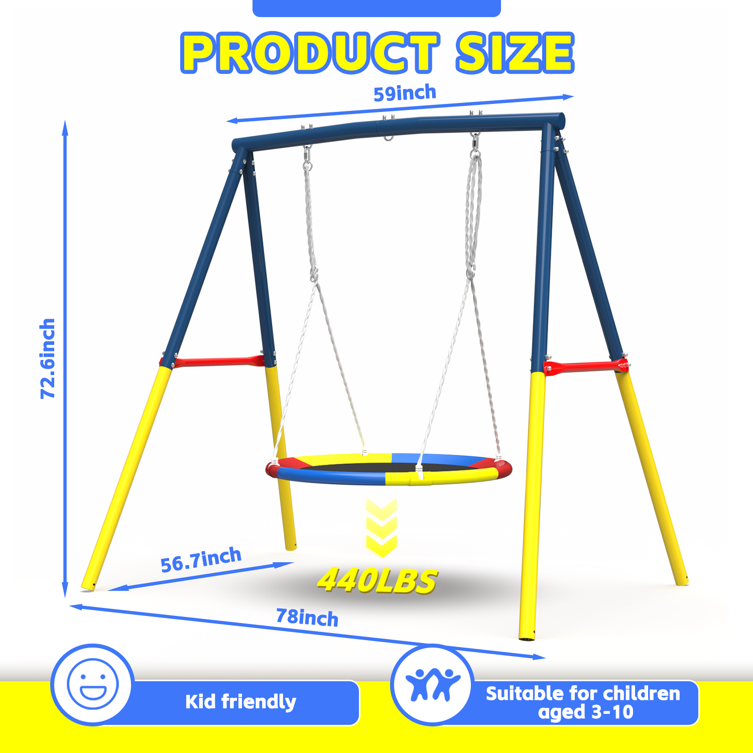 Mersco Swing Set for Backyard with Stand, Swing Heavy Duty 440lbs Metal Outdoor Swing Stan - detail 3