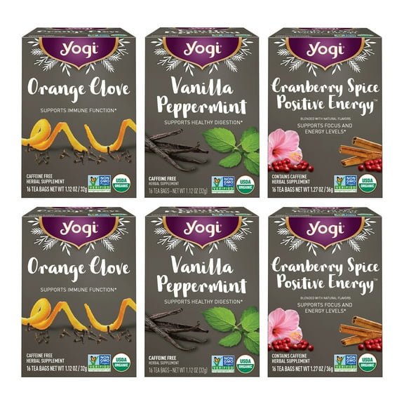 Yogi Tea Holiday Variety Sampler - 16 Bags per Pack (6 Packs) - Holiday Sampler - Includes 2 Vanilla Peppermint, 2 Orange Clove & 2 Cranberry Spice Positive Energy - Seasonal Tea Sampler Set