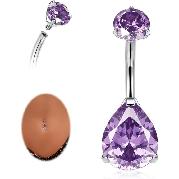 Gold Plated Belly Button Ring Hypoallergenic 14G belly ring for Women Men Teardrop Navel Piercing Jewelry 10mm Barbell With Cubic Zircon