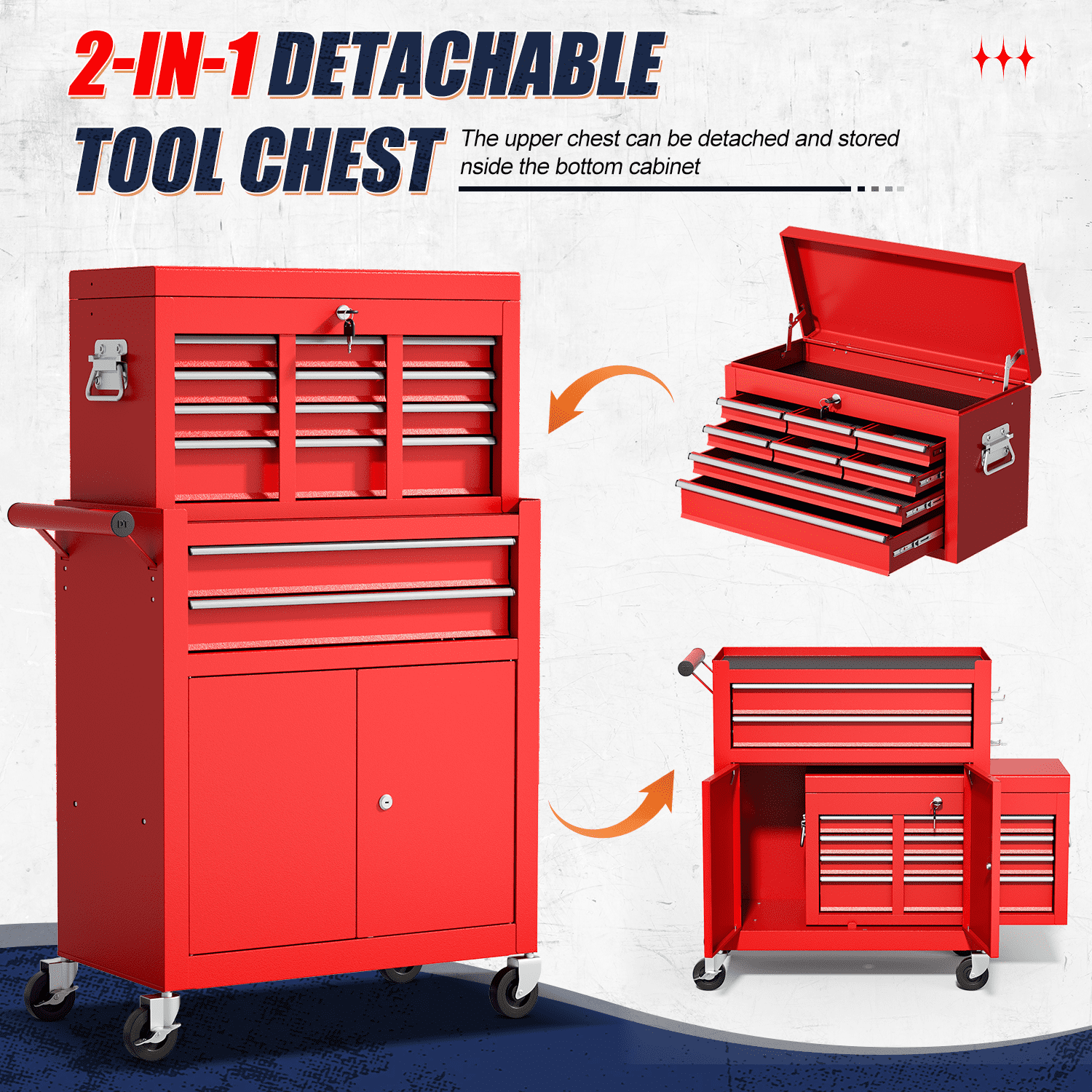 ZBOM 24.2 inch 10-Drawer Rolling Tool Chest, Sliding Metal Drawer Rolling Tool Storage Cabinet, Removable Toolbox Organizer for Workshop, Garage