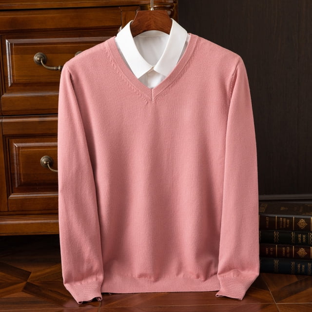 In autumn and winter, the new 2024 men's V-neck 100% pure wool plus size loose casual sweater thickened Hugh knitted sweater top
