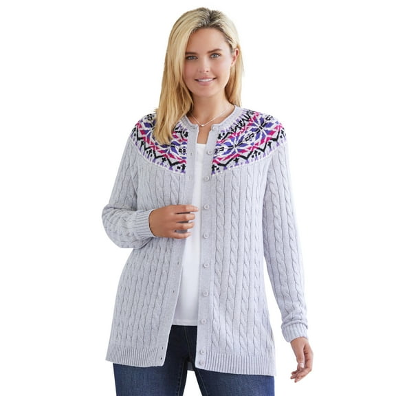 Woman Within Plus Size Fair Isle Cardigan Sweater