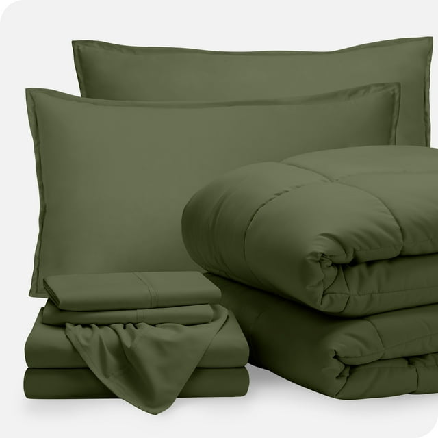 Bare Home Ensemble 7 Pcs Bed-in-a-Bag - Grand Lit, Vert avec Ensemble de Draps Vert
