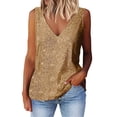 thumbnail image 2 of VJGBEGW Women V Neck Sleeveless Sequin Tank Tops Loose Fit Glitter Sparkly Camisole Shirts Comfy Casual Party Going Out Sleeveless Vest Gold L, 2 of 5
