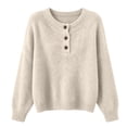 thumbnail image 5 of BODOAO Women's Henley Sweater Long Sleeve Button Neck Pullover Knit Sweater Top with Raglan Sleeves 3 Button Placket Ribbed Cuffs and Loose Baggy Fit Casual Sweater Beige L, 5 of 5