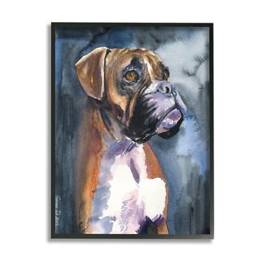 Stupell Industries Adorable Boxer Pet Dog Dark Mist Portrait Black Framed, 16 x 20, Design by George Dyachenko
