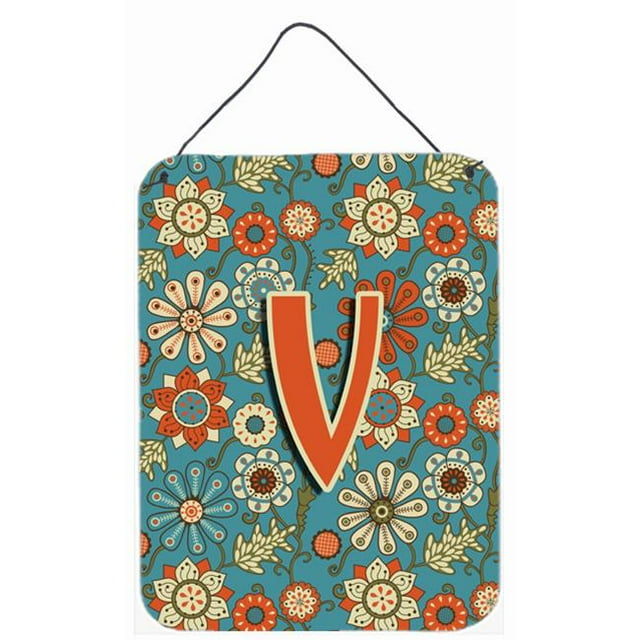 Carolines Treasures CJ2012-VDS1216 Lettre V Fleurs Rétro Bleu Mur et Porte Suspendus Imprimés