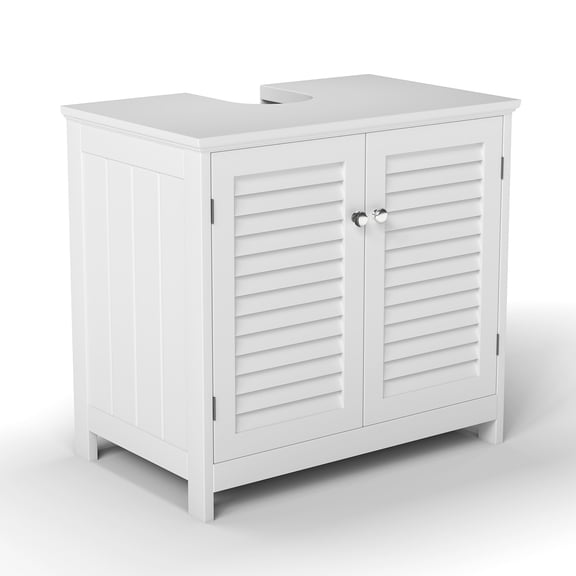 Freestanding Sink Cabinet, Wooden Bathroom Storage Cabinet with 2 Doors and Shelf, with Antislip Pads and U Shaped Cutout, for Under Sink Organization in Home