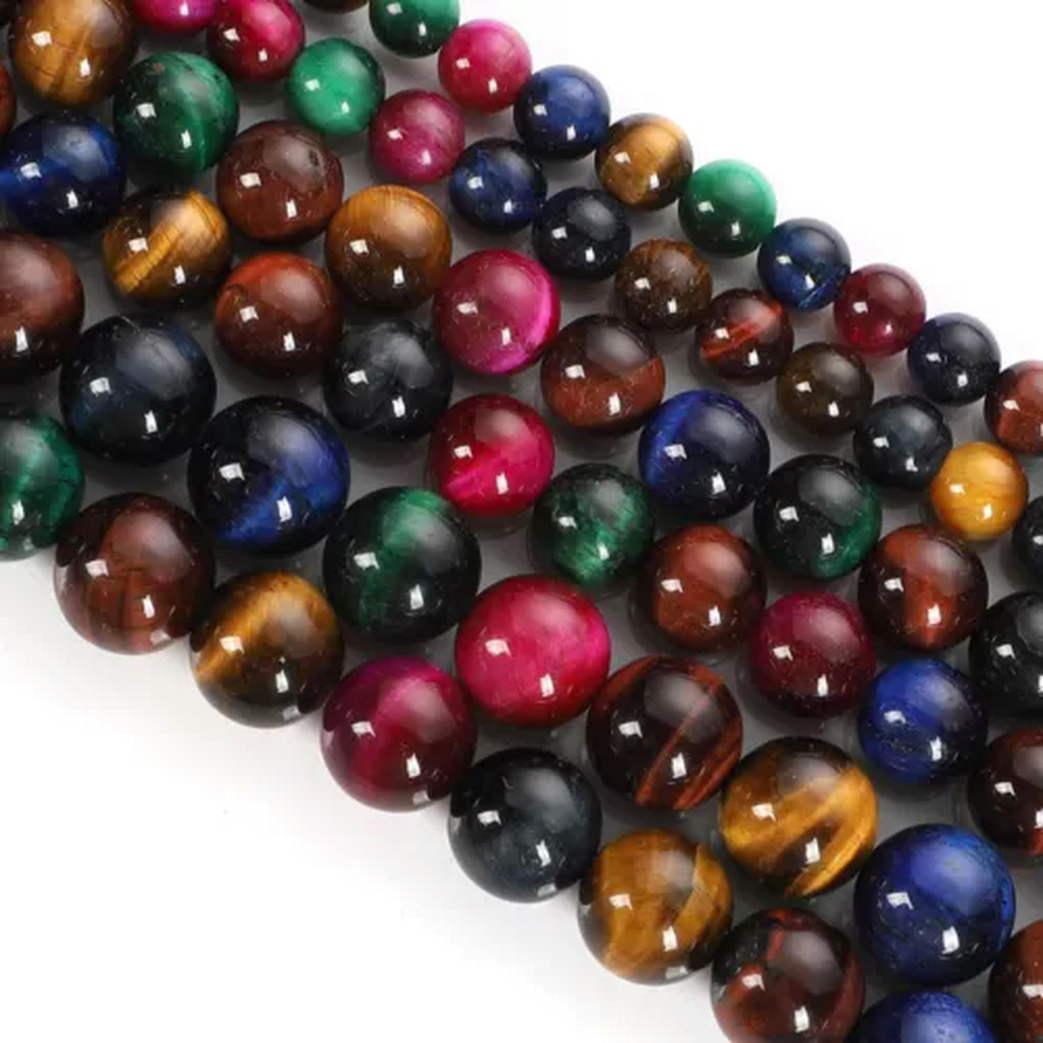 HOOUN Pick 4/6/8/10/12MM Natural Multicolor Tiger Eye Loose Beads for Making Jewelry-7 Chakra AAA-12mm