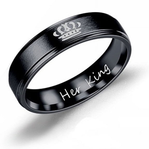 His Queen and Her King Couple Rings Stainless Steel Promise Rings for Him and Her Matching Anniversary Bands 6mm Width Black and Silver
