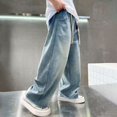 thumbnail image 5 of Baggy Boys Jeans Wide Straight Leg Elastic Waist Y2k Denim Washed Pants Classic Trendy Streetwear with Pockets Hiking Pants, 5 of 8