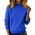 thumbnail image 2 of Womens Mock Neck Long Sleeve Sweater Turtleneck Lightweight Knit, Fall Casual Pullover Top Royal Blue L, 2 of 7