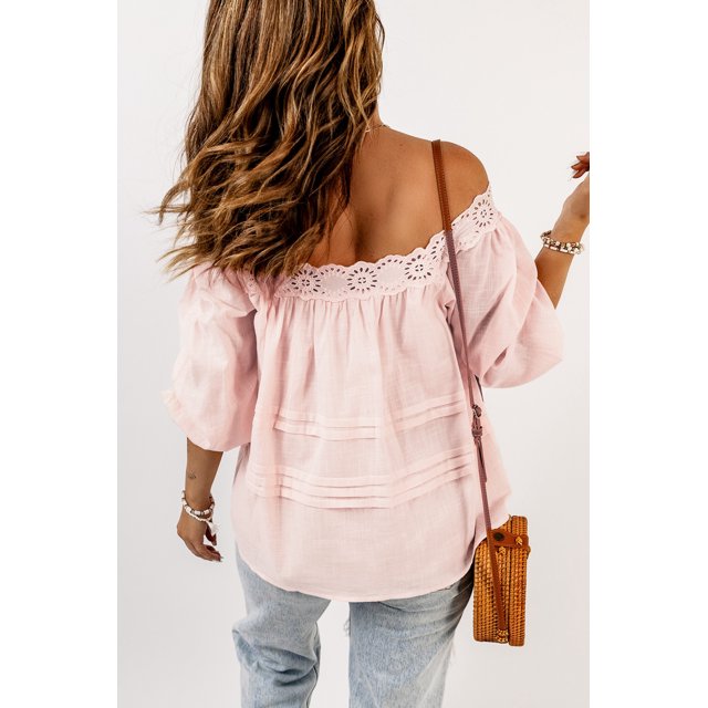 ABPHQTO Blusa De Mujer Con Manga Abullonada Y Ojales Beige
