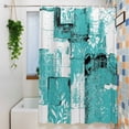 thumbnail image 3 of Modern Boho Shower Curtain, 72" x 84", Flower Geometric Texture Teal White Abstract Art Waterproof Bathroom Curtain Washable Shower Curtain Set with 12 Hooks, 3 of 8