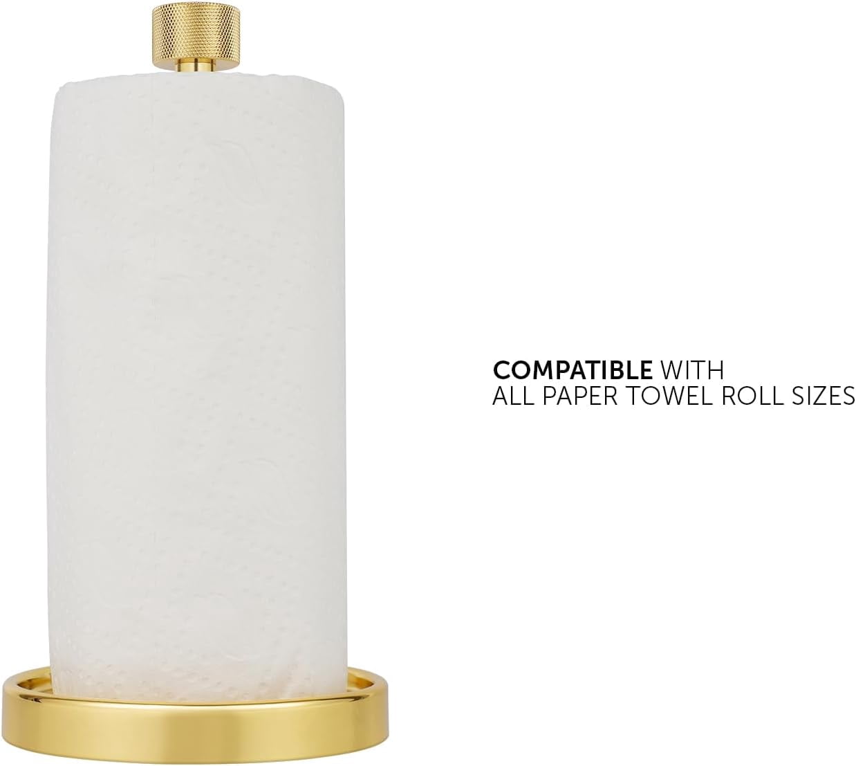 Countertop Paper Towel Holder - Modern Knurling End Cap Minimalist Design - Color Gold Polished