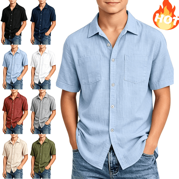 Mifsaly Boys Button Down Shirts Kids Short Sleeve Collared Blouses Lightweight Relaxed Fit Summer Beach Camp Tops