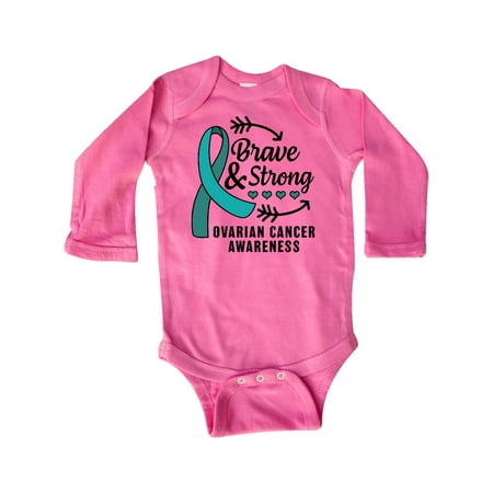 

Inktastic Ovarian Cancer Awareness Brave and Strong with Arrows Gift Baby Boy or Baby Girl Long Sleeve Bodysuit