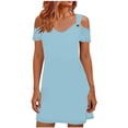 thumbnail image 2 of Uootdi Casual Dresses for Women Cold Shoulder Solid Color Short Sleeve Dress With Metal Ring Decor Lightweight Top Casual Blouse Gift, 2 of 7
