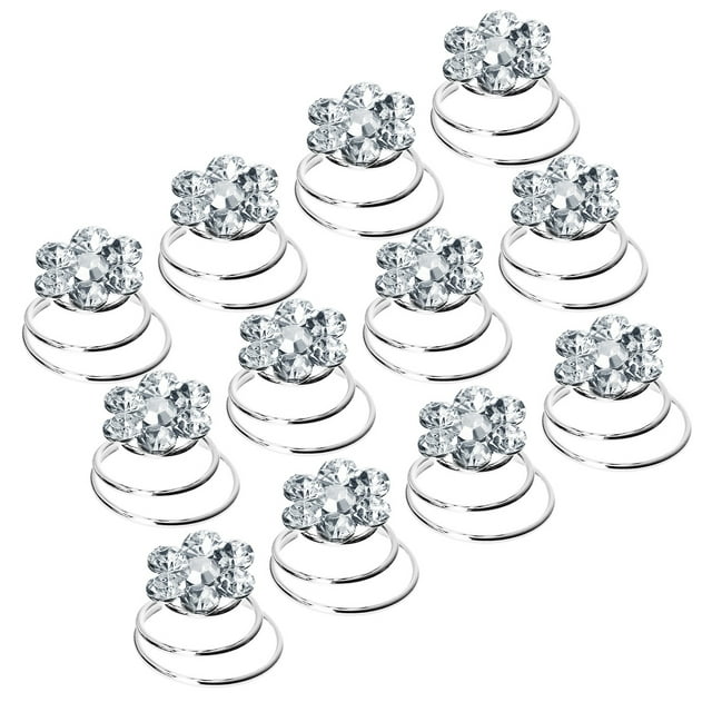 Spiral Hair Clips for Women with Durable Alloy and Rhinestone Silver Color 1.4cm Diameter 0.75cm