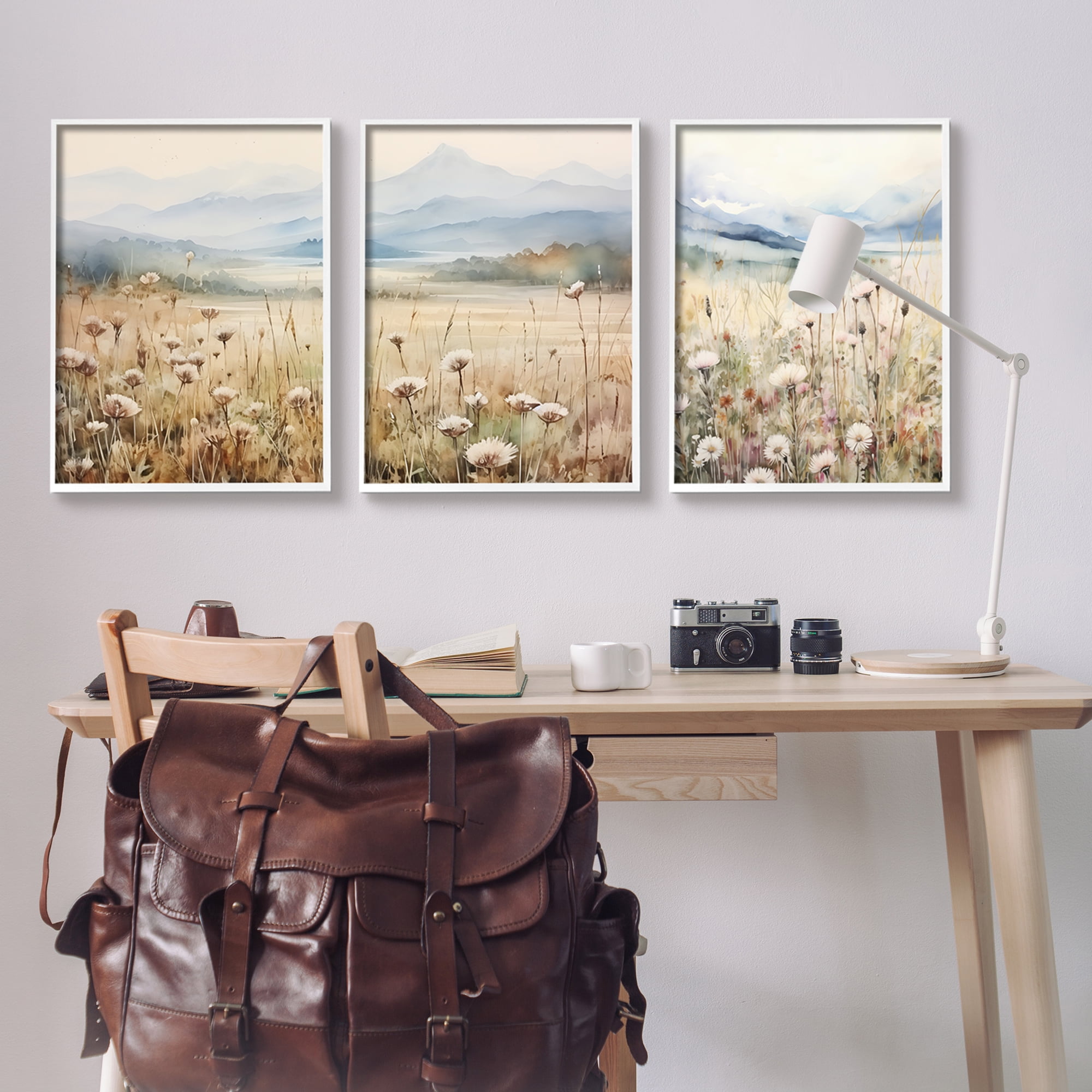 Stupell Industries In The Field Landscape Landscape Painting White Framed Art Print Wall Art, 24 x 30, Set of 3