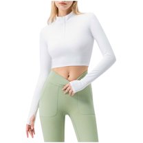Sevevn Women's Cropped Workout Jacket 1/2 Zip Pullover Running Athletic Outwear Slim Fit Long Sleeve Yoga Top