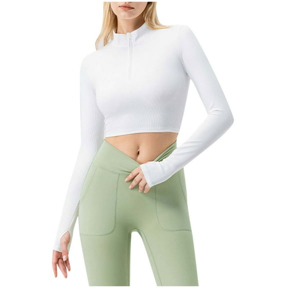 Timegard Workout Tops for Women Half Zipper Long Sleeve Slim Fitting Yoga Tops Gym Running Cropped Tee