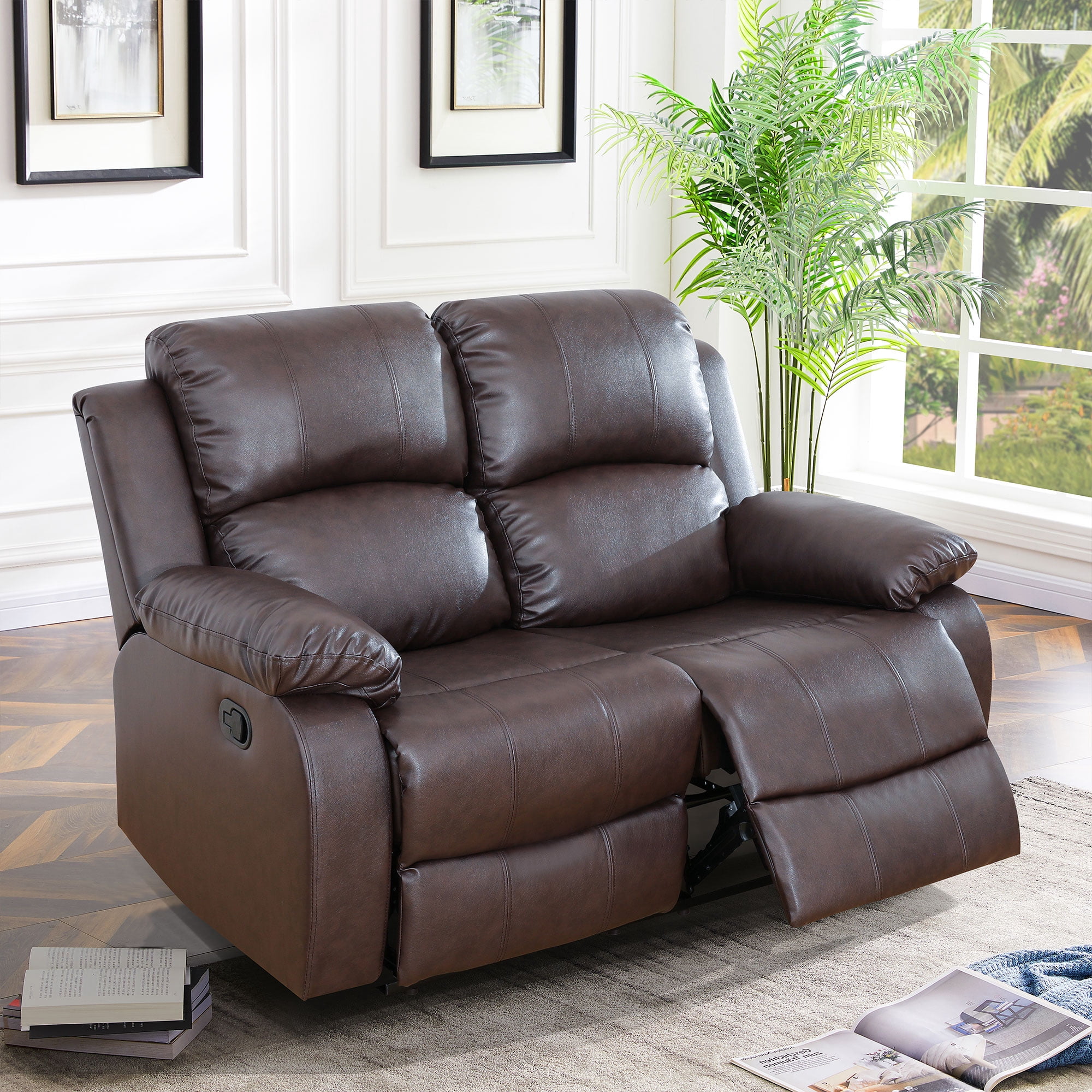 Gewnee Brown Loveseat, Air Leather & High-Elastic Sponge, Adjustable Recline, Perfect for Living Room/Office