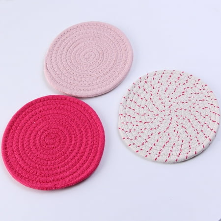 

Round Placemats Set of 3 Casewin Round Table Placemats Braided Cotton Place Mats for Kitchen Dining Table Holiday Party Pink