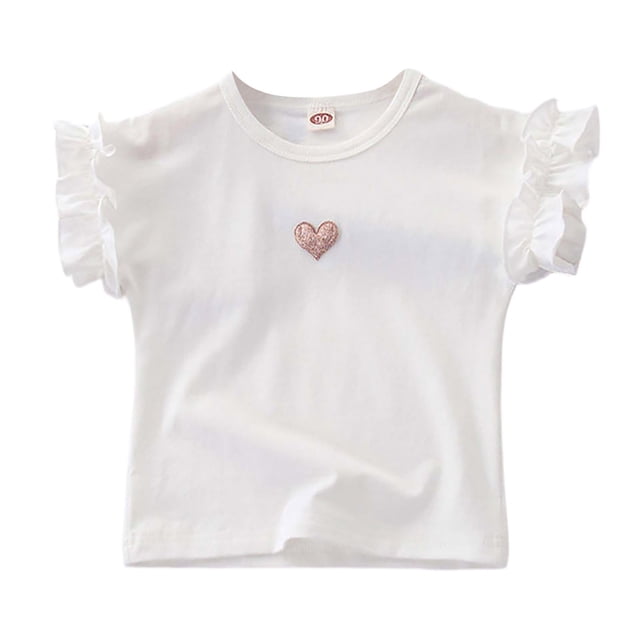 LUOGENLI T-Shirt pour Filles Hauts pour Filles pour Porter T-Shirts et Chemises Décontractés Col Rond T-Shirts pour Enfants Confortable et Extensible pour le Printemps et l'Été Chemises pour Filles 2025 Invitée de Mariage Blanc 18-24 Mois