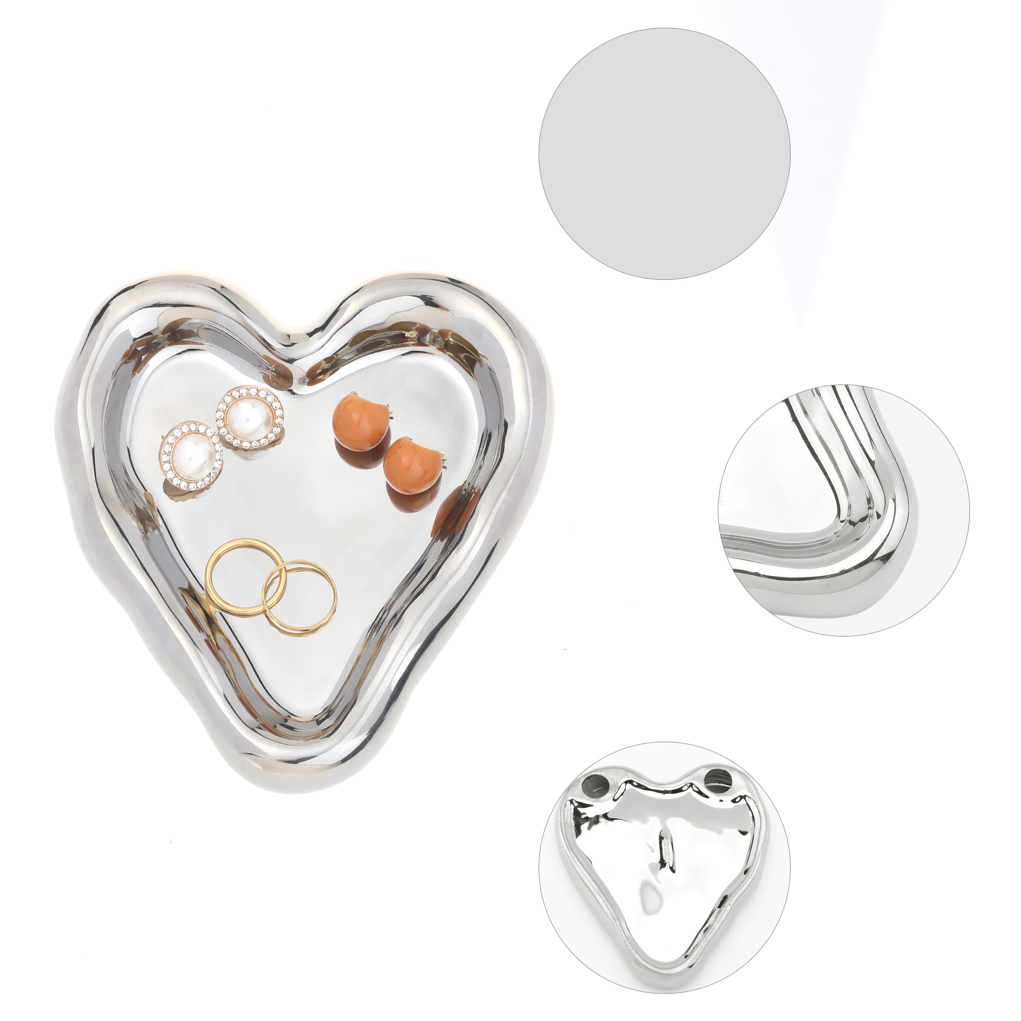 Unique Bargains Ceramic Jewelry Tray Decorative Trinket Dish Organizing Jewelry Box Silver