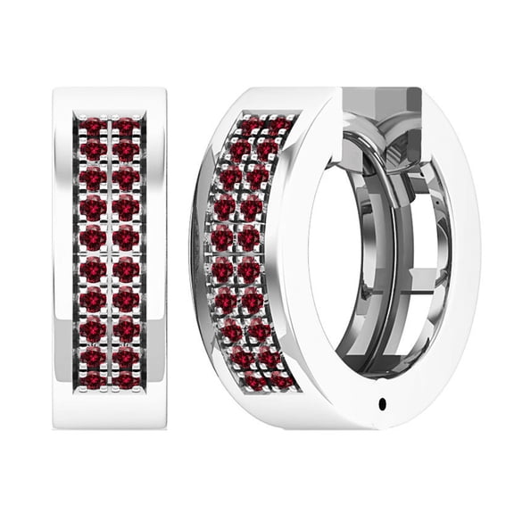 Dazzlingrock Collection Round Red Diamond Unisex Double Row Mini Huggies Hoop Earrings (0.12 ctw, Color Red, Clarity I2-I3) in 925 Sterling Silver