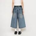 thumbnail image 4 of Risckoth Women Washed Denim Culottes, Mid Rise Wide Leg Cropped Jeans With Pockets S-3XL, 4 of 6