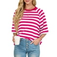 thumbnail image 2 of Cueply Tops for Women Summer Short Sleeve T Shirts Striped Design Fashion Crewneck Casual Loose Basic Tee Shirts, 2 of 8